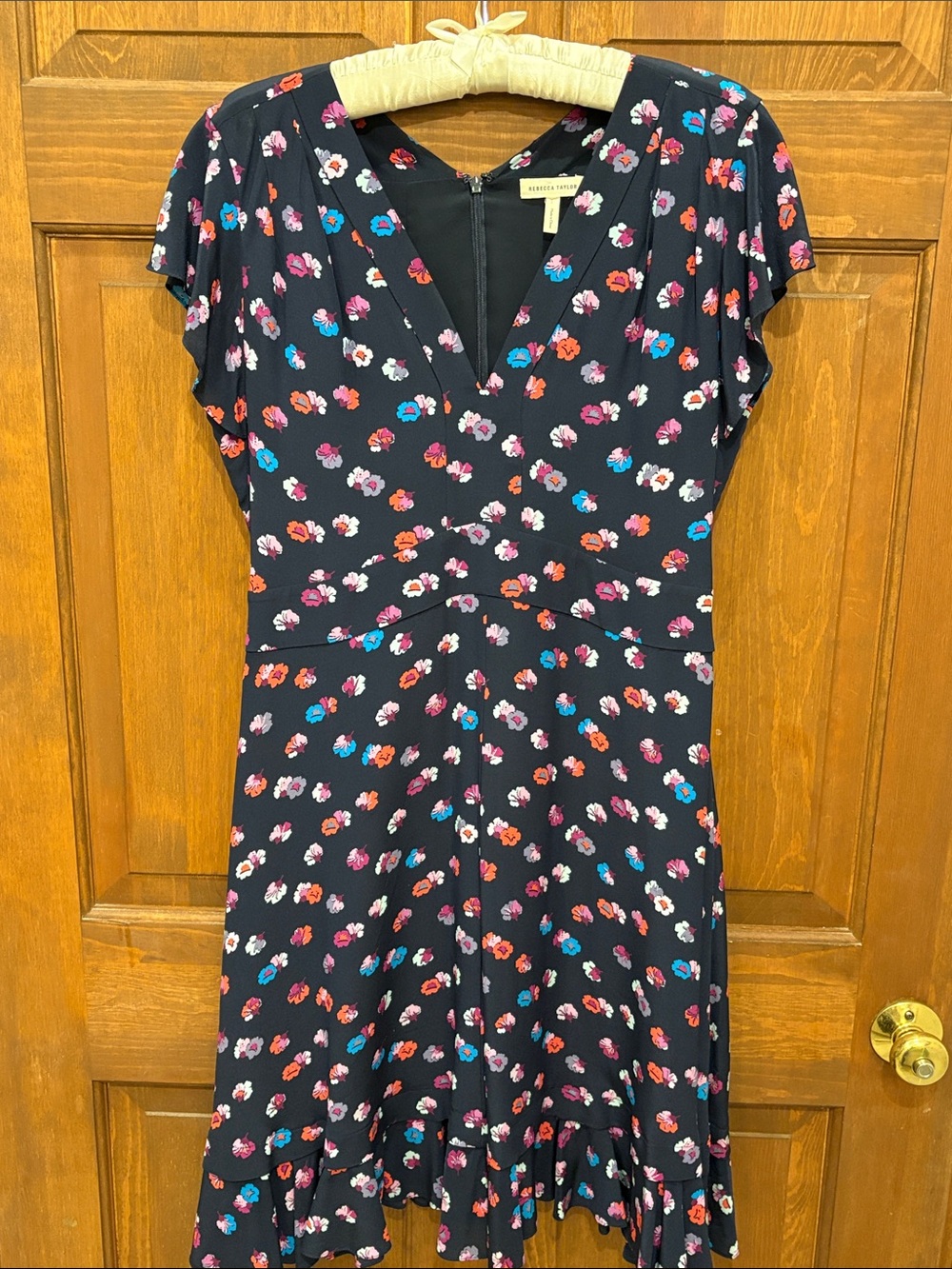 Rebecca Taylor Navy Blue Floral flower V-Neck  Dress size 8 or 10